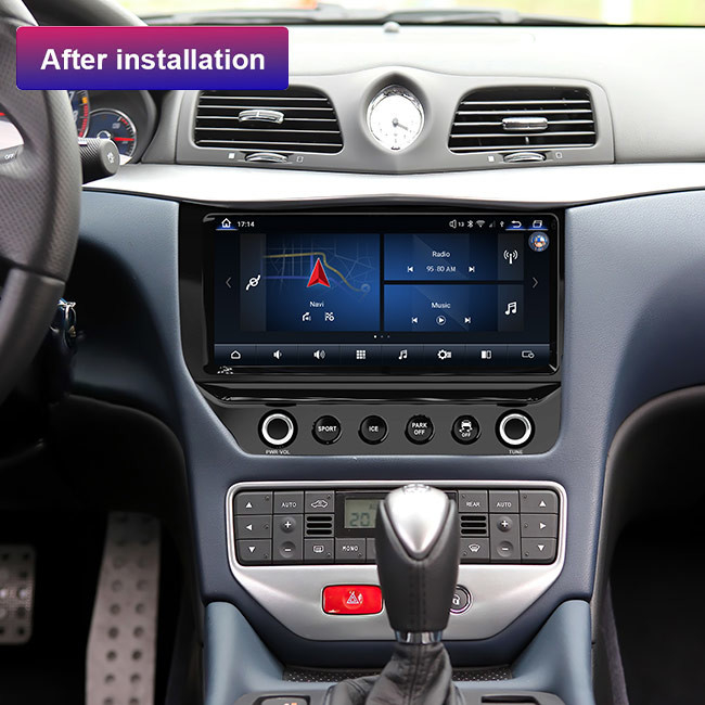 Fibra de carbono de la pantalla del negro de la faja de la radio de coche de Android 10 para Maserati GT/GC GranTurismo